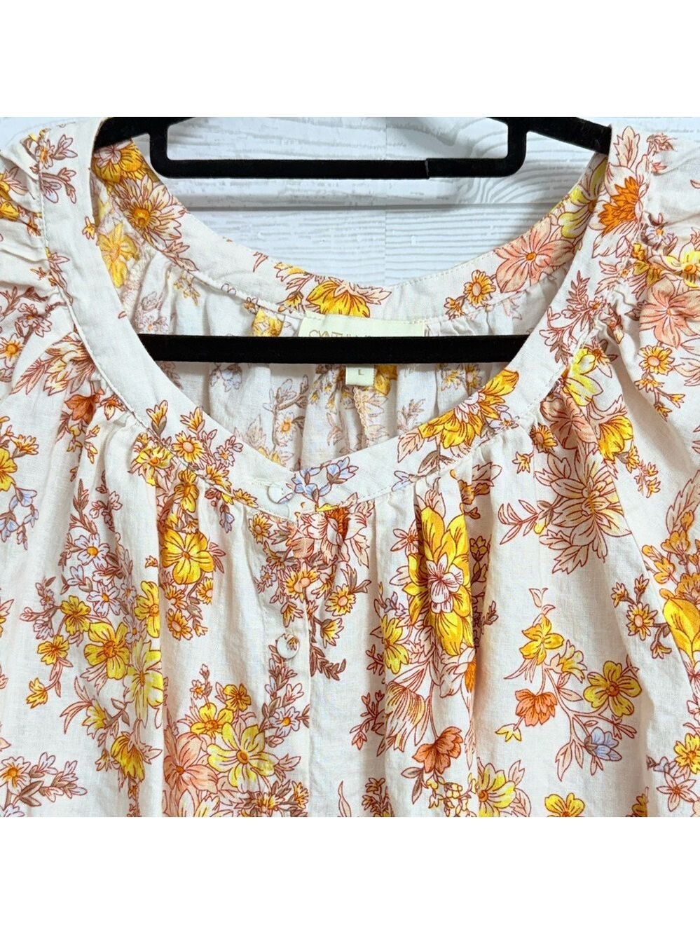 Cynthia Rowley Women’s Orange & Yellow Floral Boho Top. Size L - Picture 3 of 7